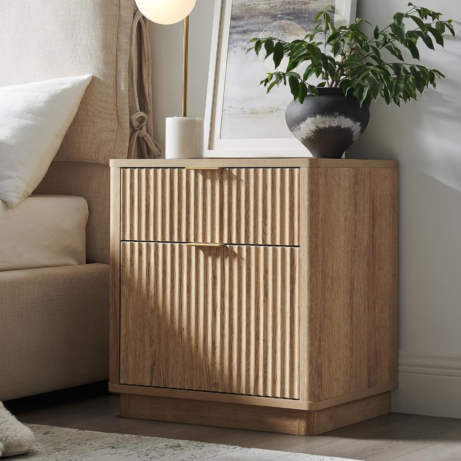T4TREAM 23'' Fluted Nightstand Swith Charging Station