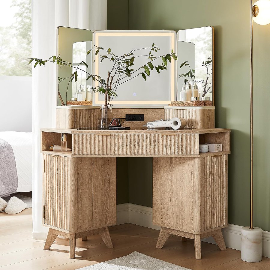 T4TREAM 48" Fluted Corner Makeup Vanity Desk