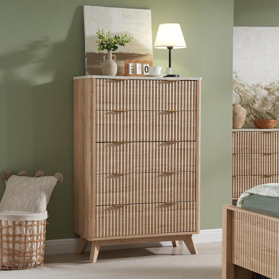 T4TREAM 48" Tall Fluted 5 Drawer Dresser