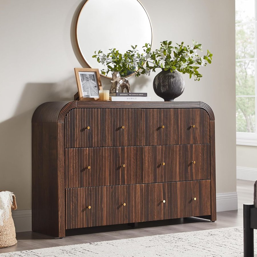 T4TREAM 54" Modern Fluted 6 Drawers Dresser