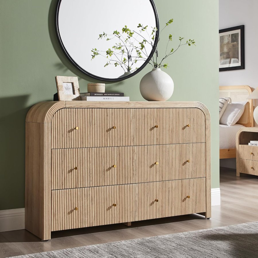 T4TREAM 54" Modern Fluted 6 Drawers Dresser