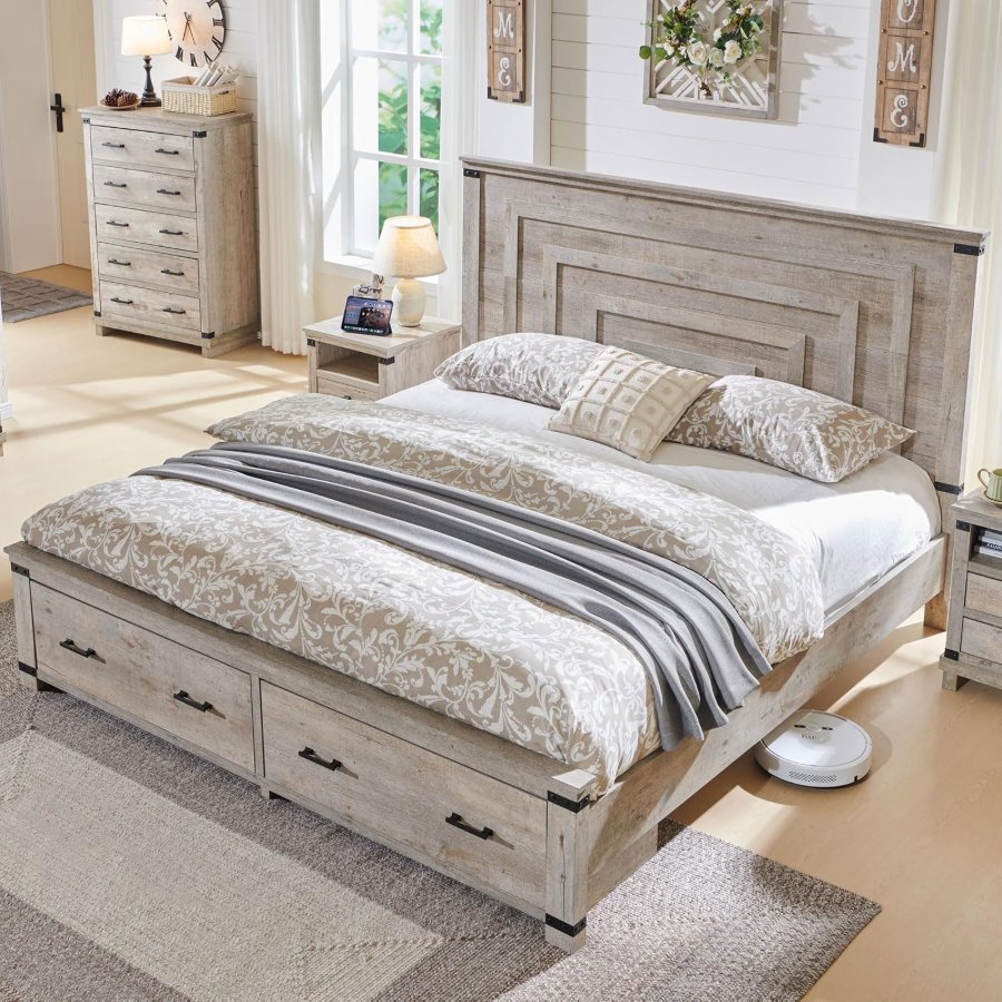 T4TREAM 54" Tall Farmhouse King Size Bed Frame