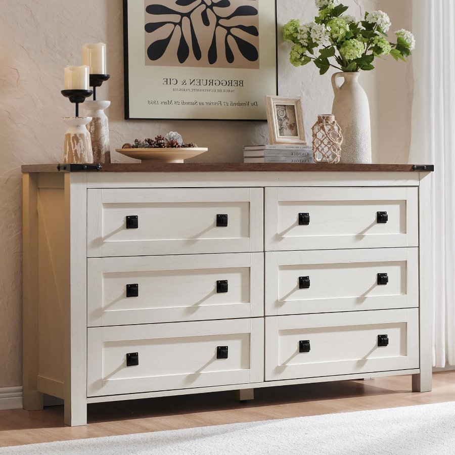 T4TREAM 54" Wide Farmhouse 6-Drawer Dresser