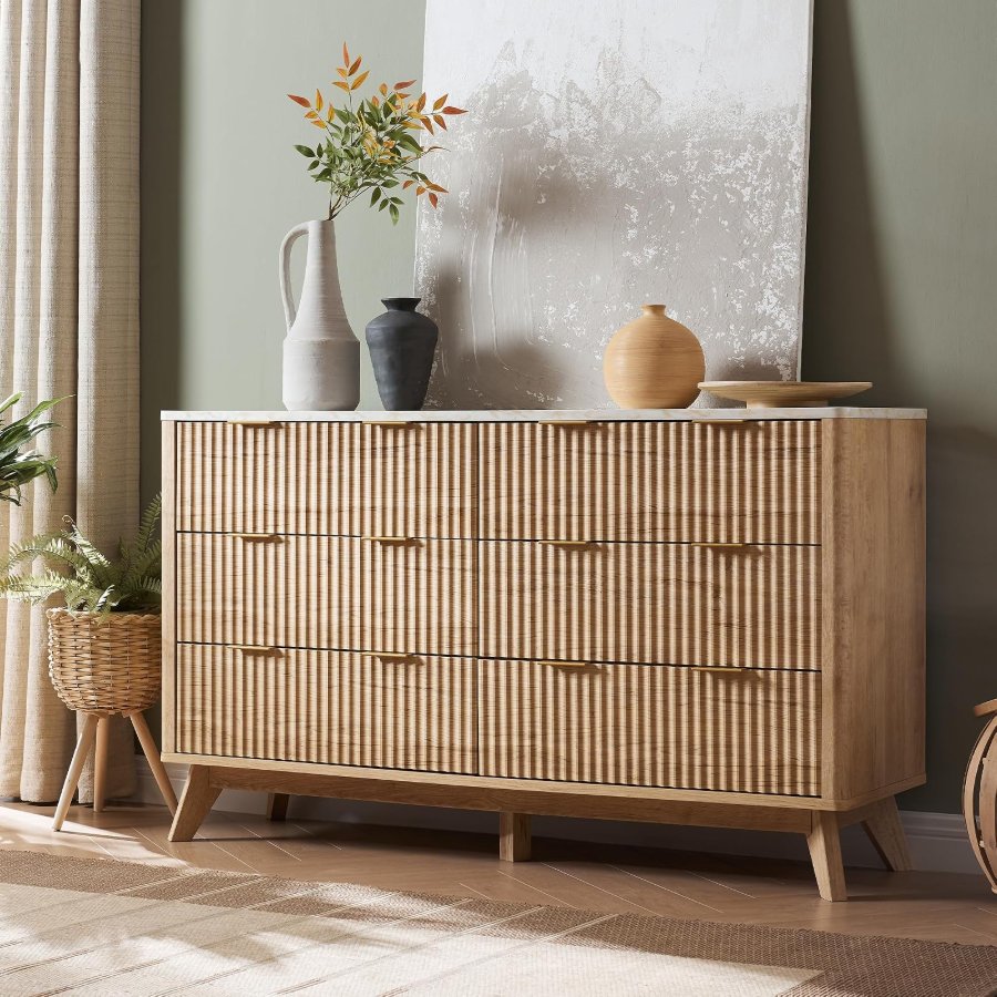 T4TREAM 54" Wide Fluted 6 Drawer Dresser
