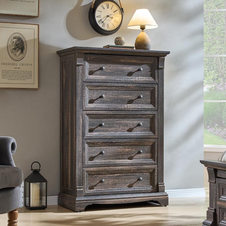 T4TREAM Farmhouse 5 Drawer Dresser