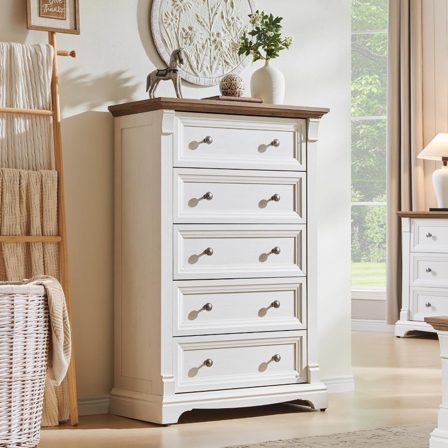 T4TREAM Farmhouse 5 Drawer Dresser