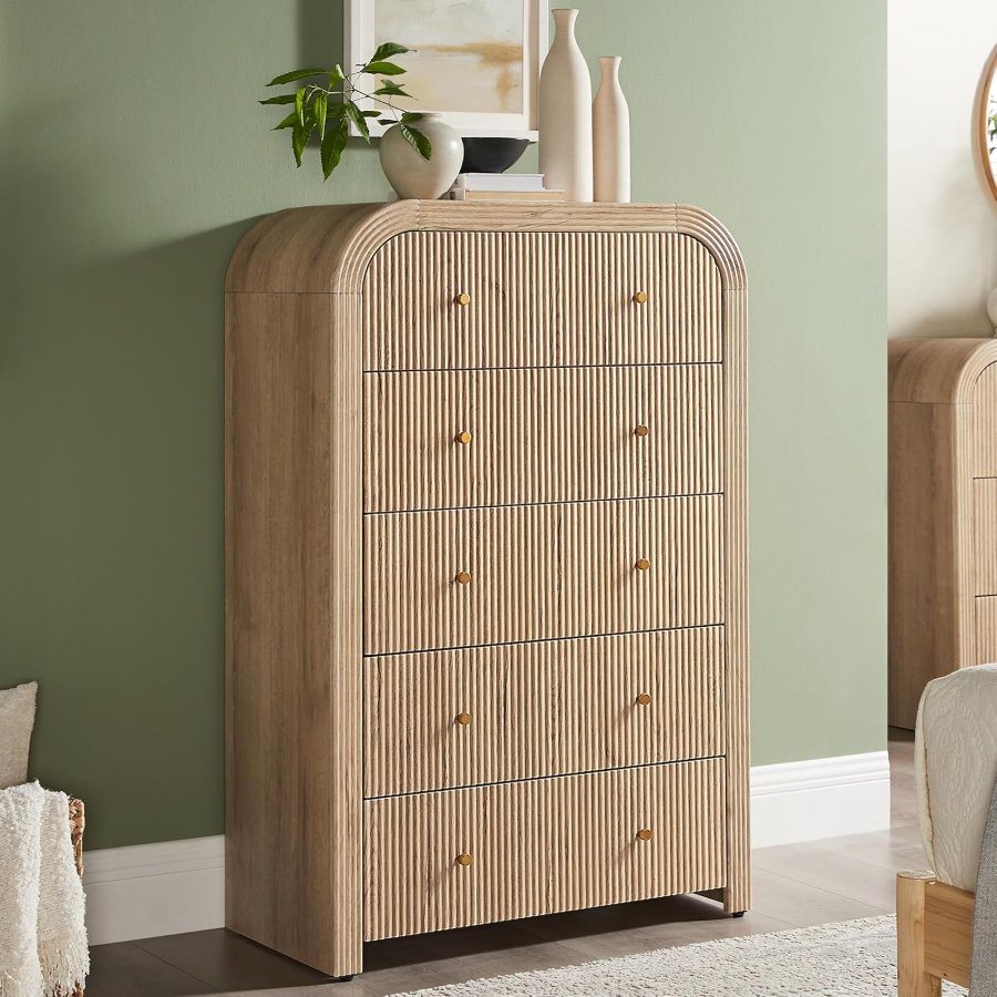 T4TREAM Fluted 48" Tall 5 Drawer Dresser