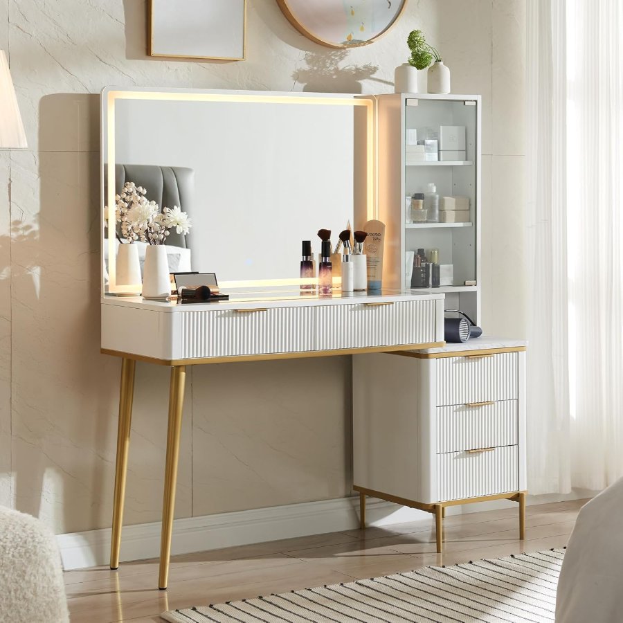 T4TREAM Fluted Makeup Vanity Desk
