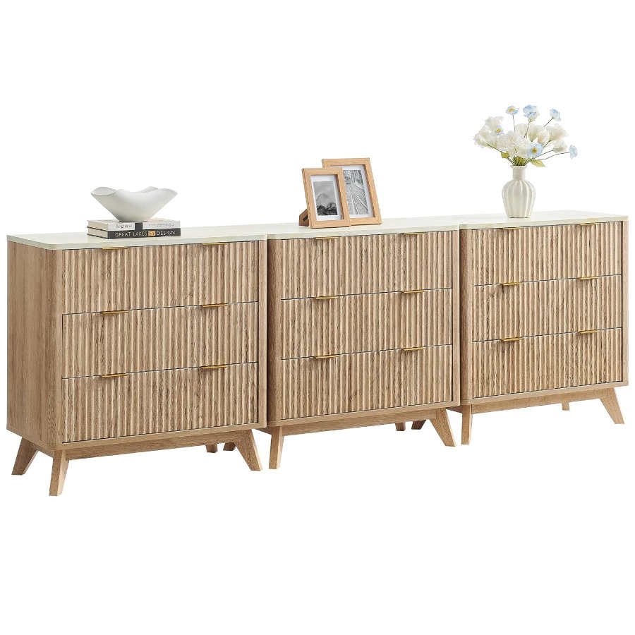 T4TREAM Set of 3 Fluted 3 Drawer Dresser