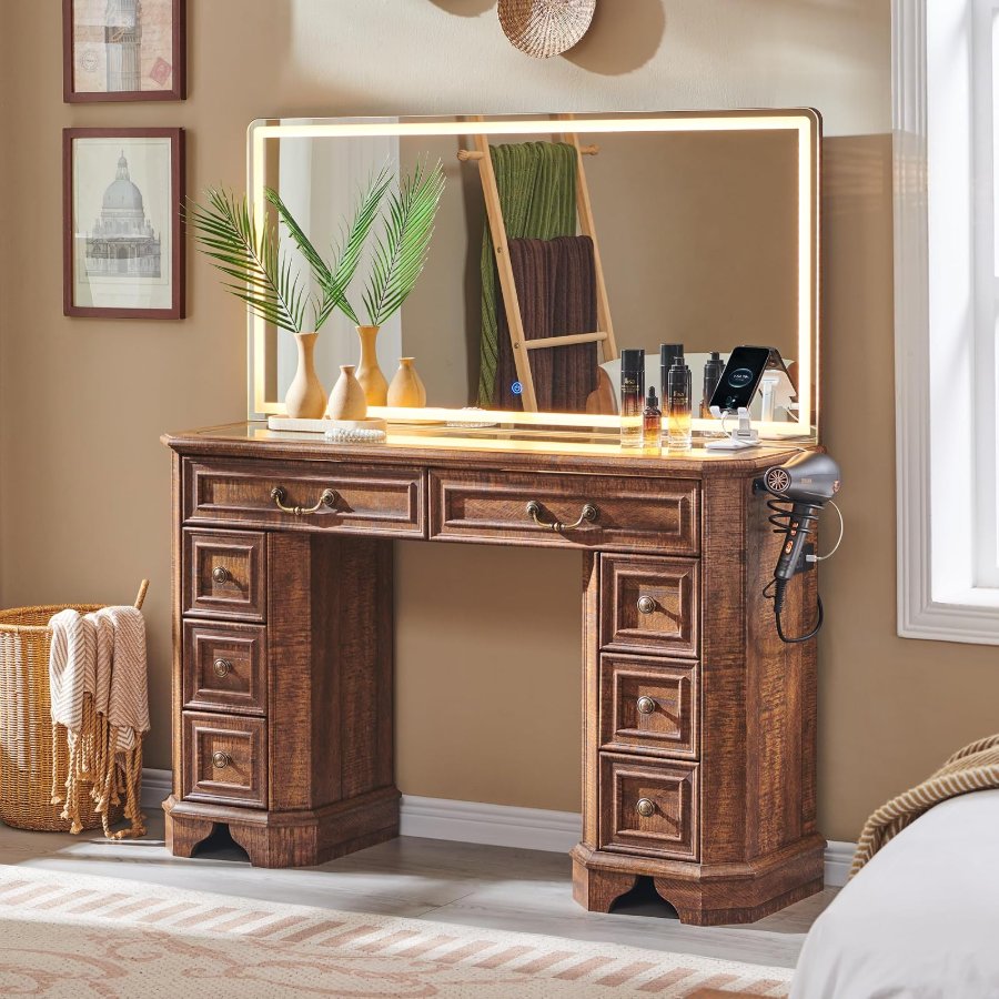T4TREAM Vanity Desk with Mirror and Lights